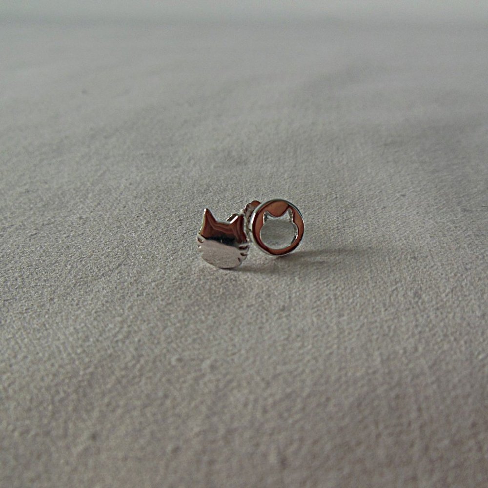 Silver Cat Head Earrings